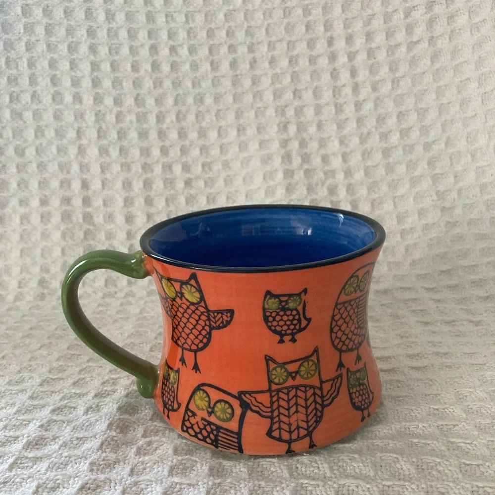 Pier 1 Hand Painted Stoneware Owl Mug